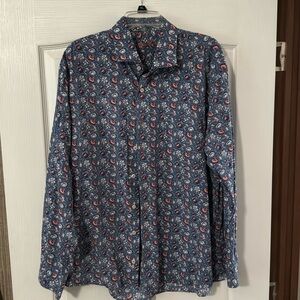 Vintage Alan Flusser blue floral long sleeve button down shirt, size xxl